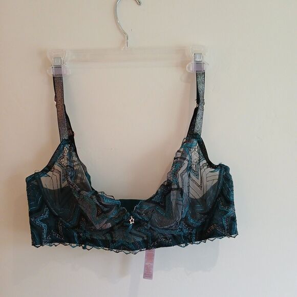 Savage X Fenty Bra 42DD Black & Green Floral Lace Underwire Back Closure - Picture 1 of 4